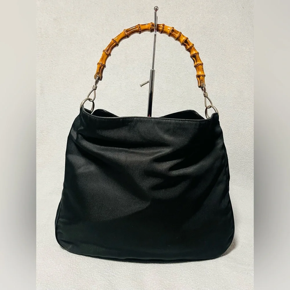 Gucci Bamboo Nylon/ Patented Leather Shoulder Bag - Picture 6 of 15